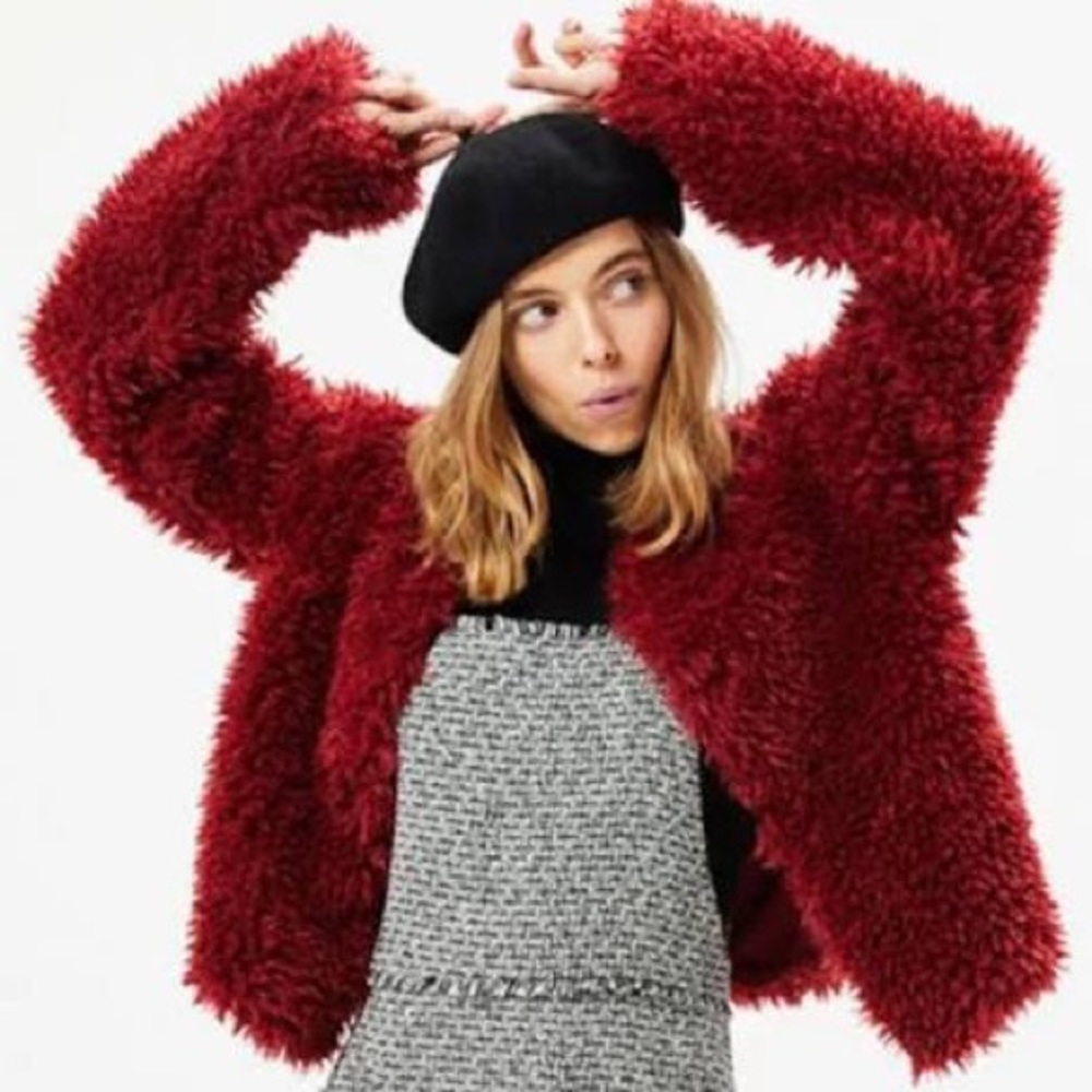 Clad&Cloth Somedays Lovin Red Cropped Sherpa Coat